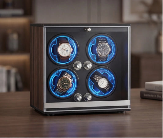 Remontoir 2 Montres Noyer LED Bleue