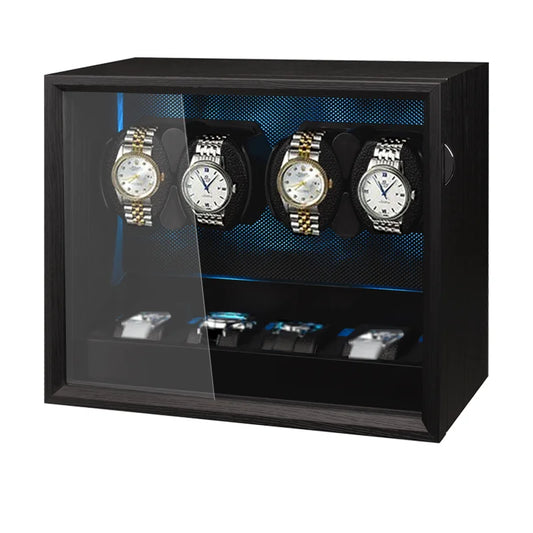 Boîte à Montre Automatique 4 Montres Bois Noir – Rétroéclairage LED