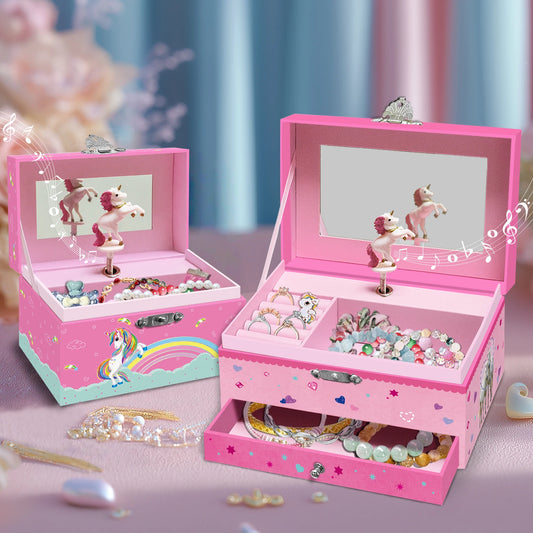 Boîte à Bijoux Musicale Licorne Rose et Blanche Rêve
