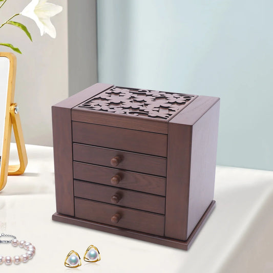 Boîte à Bijoux 5 Niveaux avec Miroir – Grande Capacité, Doublure Bois