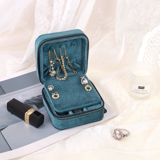 Boîte à Bijoux Losange Velours Bleu avec Miroir