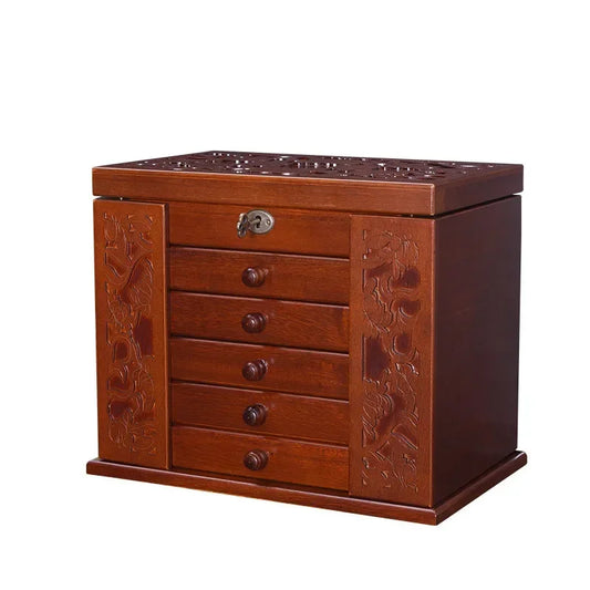 Boîte à Bijoux en Bois Gravé 6 Niveaux – Présentoir à Colliers