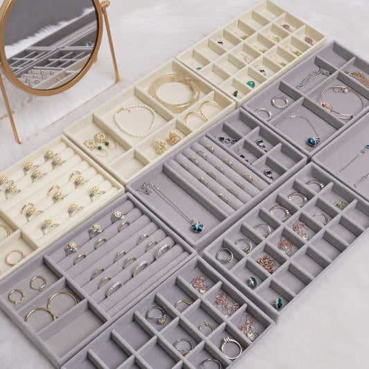 Plateau à Bijoux Velours Beige sans Compartiments
