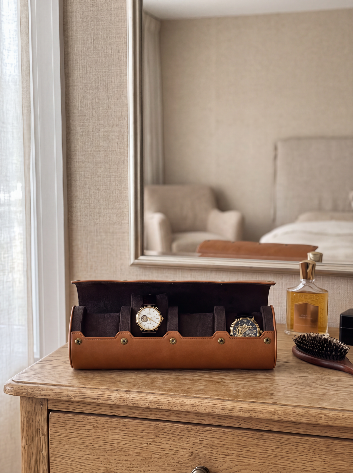 Boîte à Montre Homme 4 Compartiments Cuir PU Marron – Écrin de Voyage Compact