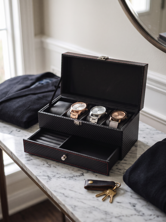 Boîte à Montre Homme Double Niveau Premium Cuir PU Noir – Coffret Cadeau