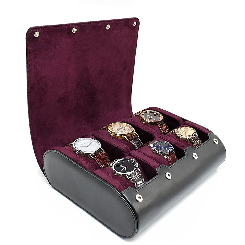 Étui de Voyage 6 Montres Cuir PU Marron – Coussins Coulissants