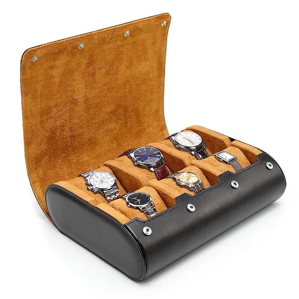 Étui de Voyage 6 Montres Cuir PU Marron – Coussins Coulissants