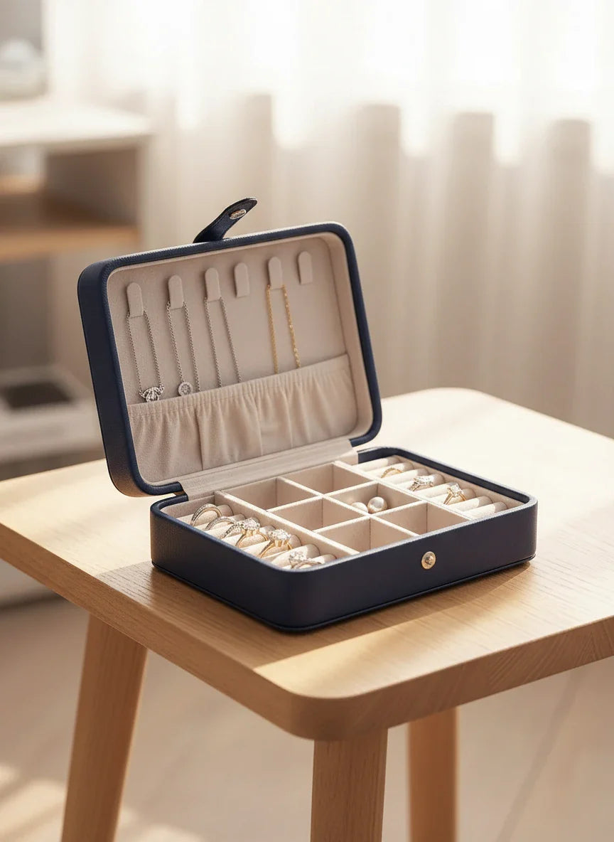 Boîte à bijoux cuir bleu – Rangement soigné