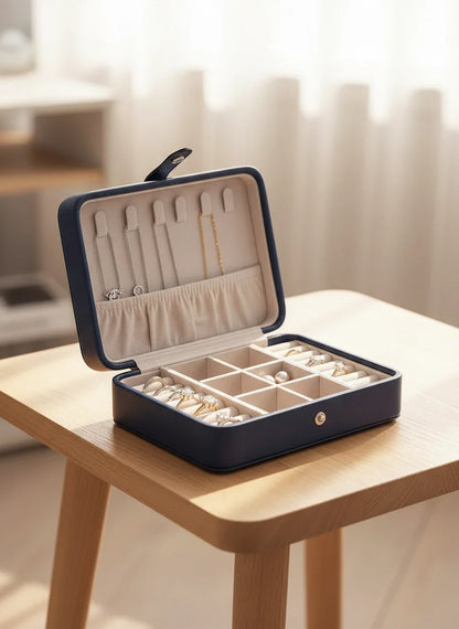 Boîte à bijoux cuir bleu – Rangement soigné