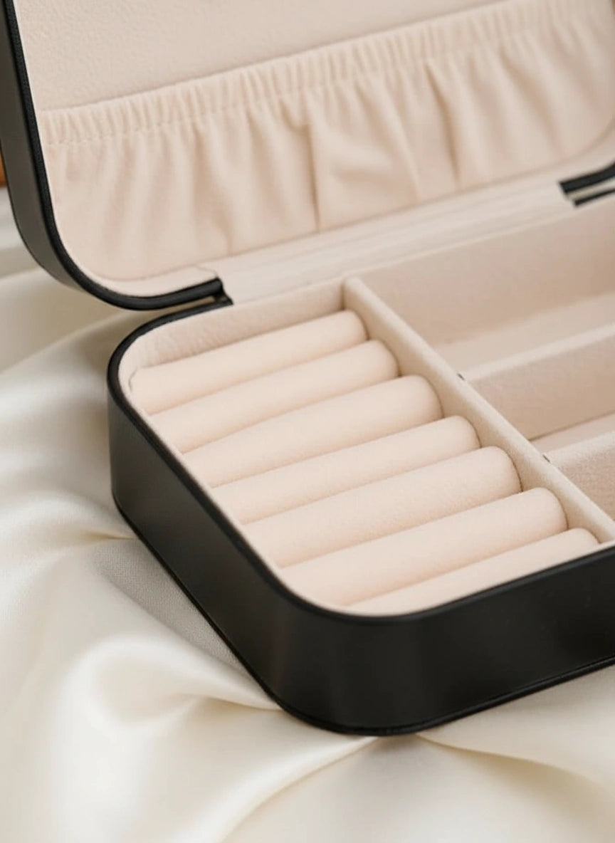 Boîte à bijoux cuir noir – Coffret moderne et raffiné