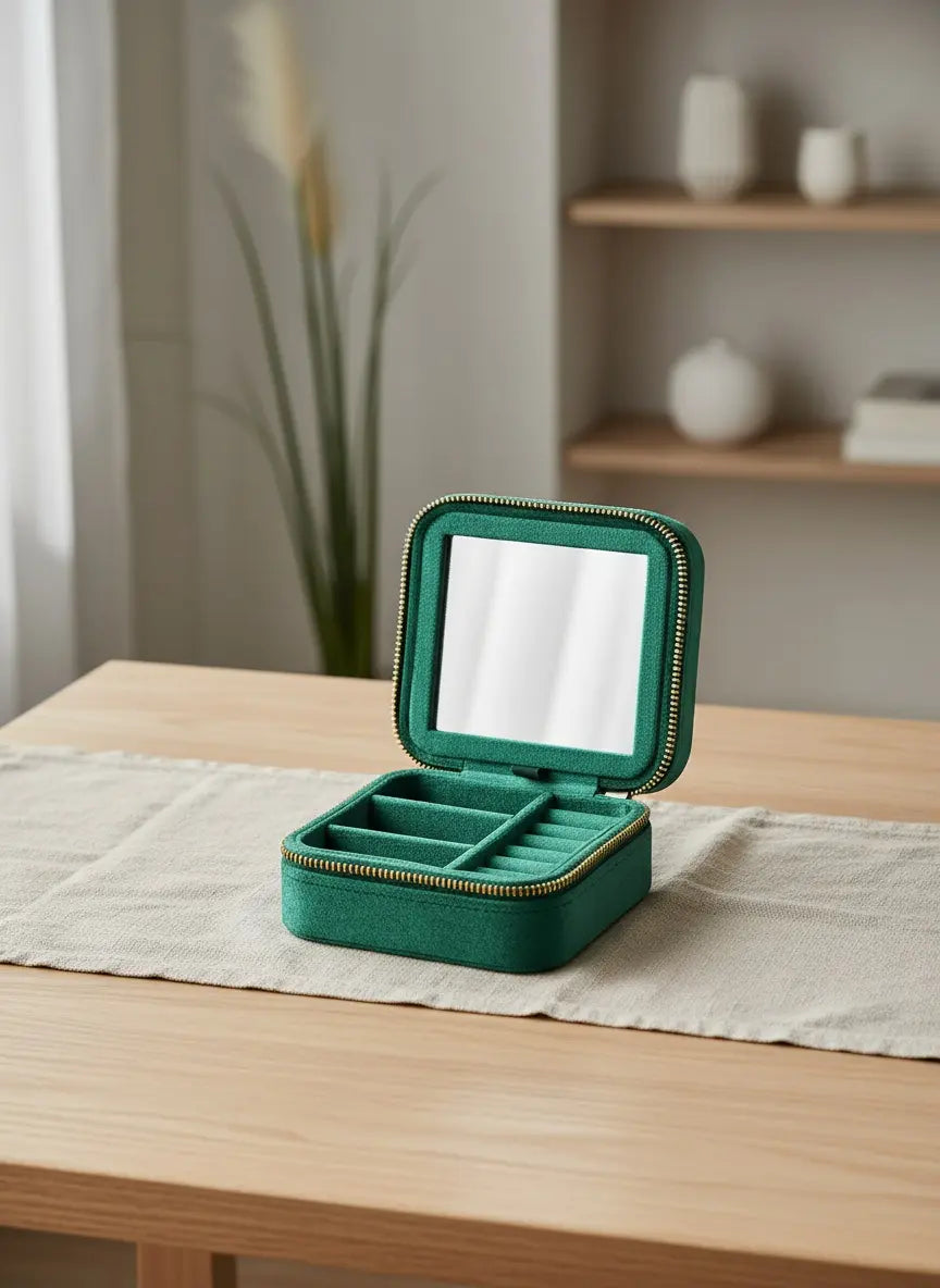 Petite boîte à bijoux verte miroir