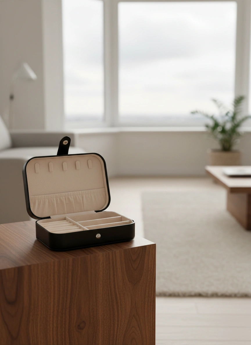 Boîte à bijoux cuir noir – Coffret moderne et raffiné