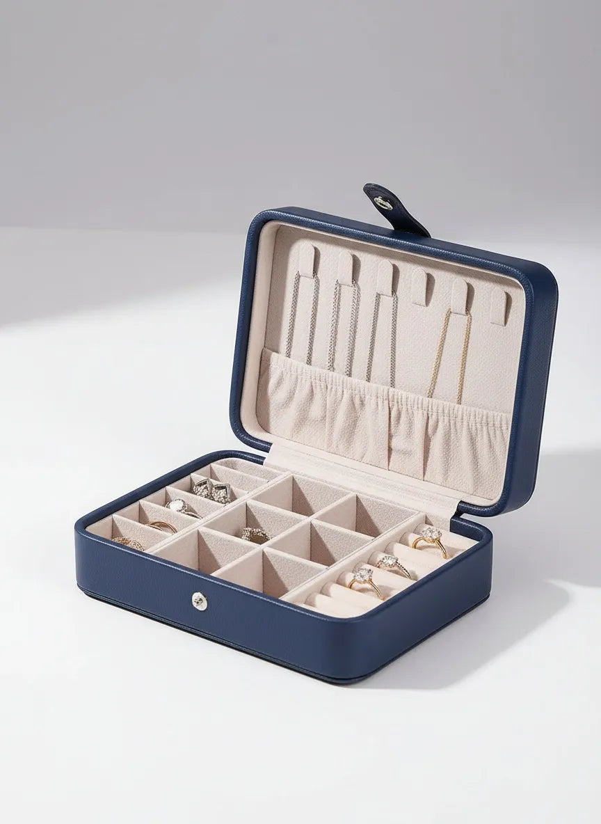 Boîte à bijoux cuir bleu – Rangement soigné