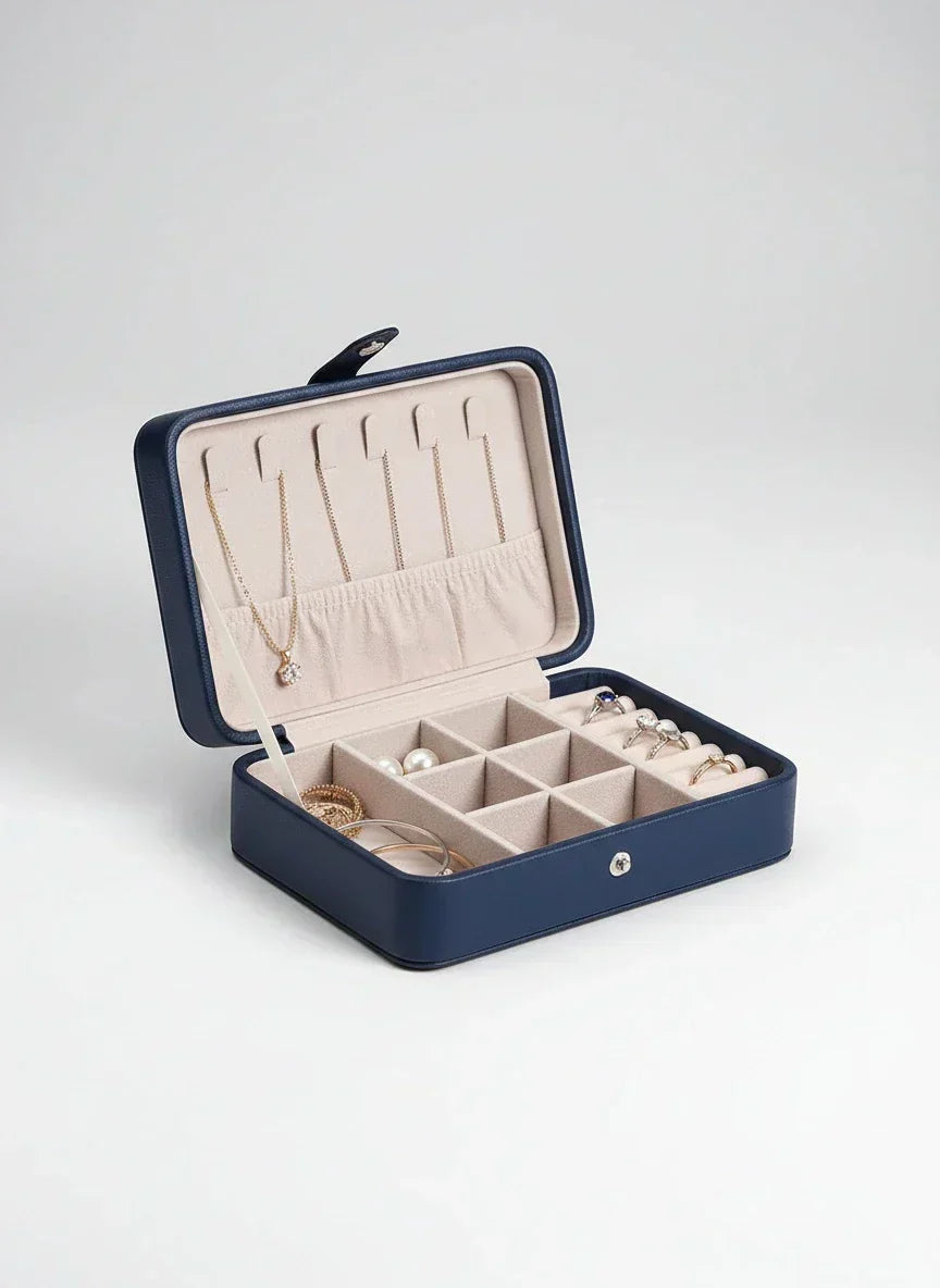 Boîte à bijoux cuir bleu – Rangement soigné