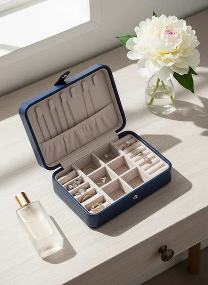 Boîte à bijoux cuir bleu – Rangement soigné
