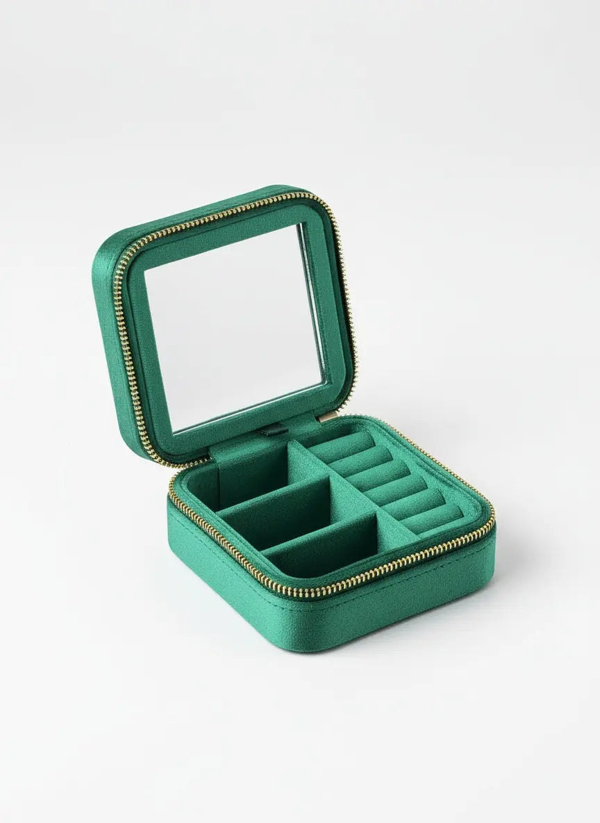 Petite boîte à bijoux verte miroir