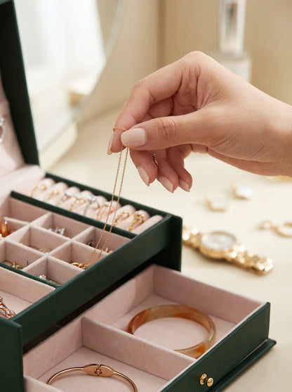 Grande Boîte à Bijoux verte en Cuir