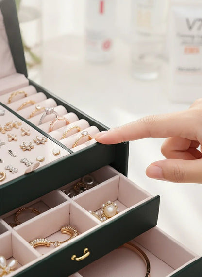 Grande Boîte à Bijoux verte en Cuir