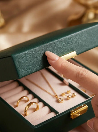 Grande Boîte à Bijoux verte en Cuir