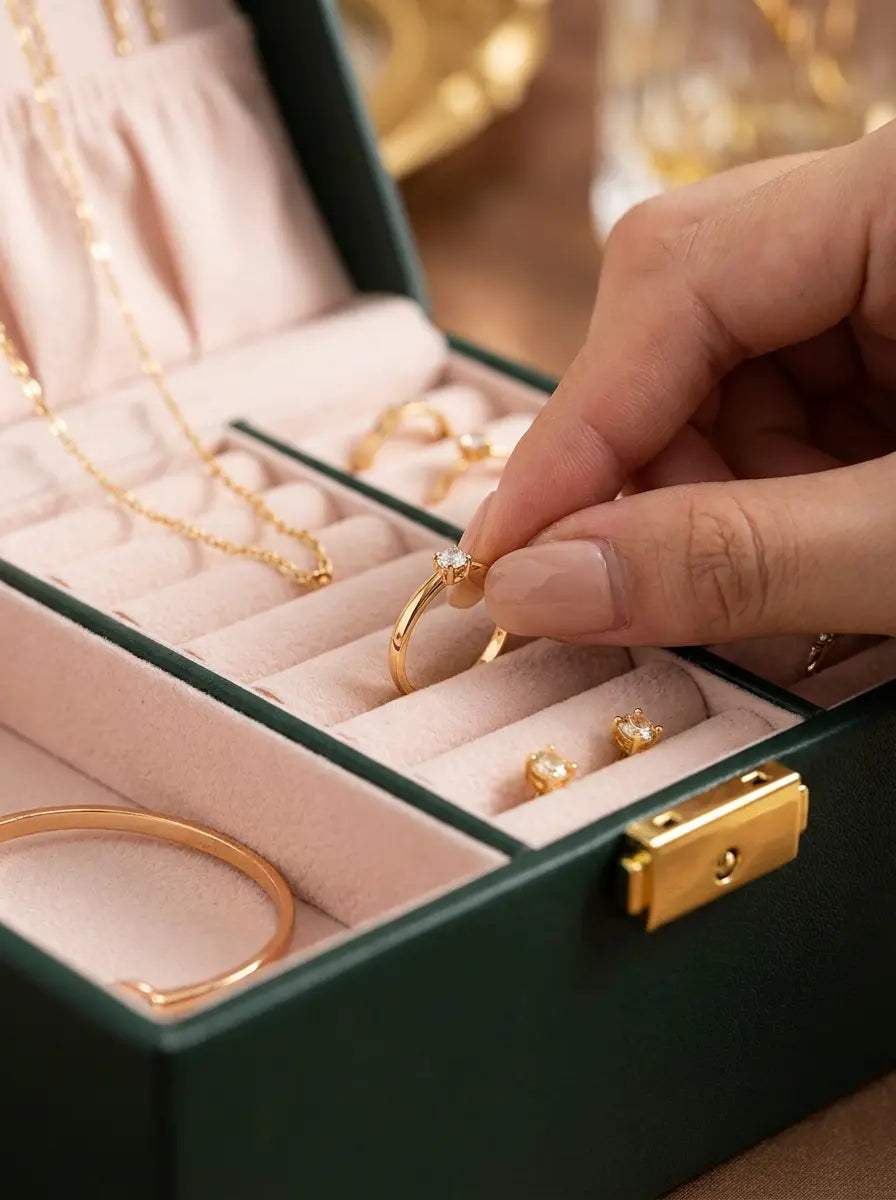 Grande Boîte à Bijoux verte en Cuir