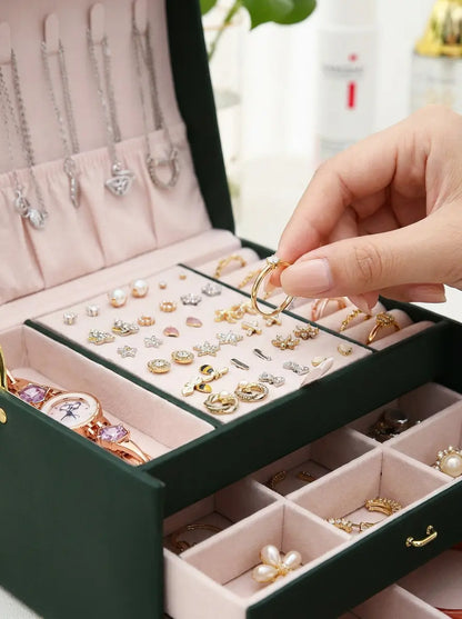 Grande Boîte à Bijoux verte en Cuir