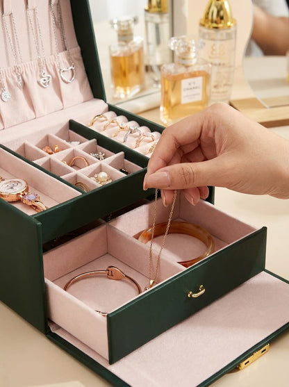 Grande Boîte à Bijoux verte en Cuir