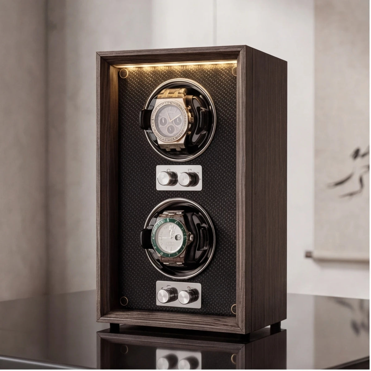 Boîte à Montre Automatique Verticale Bois Brun Vitrée – Design Élégant