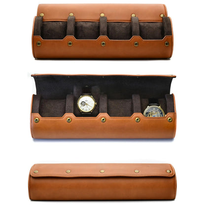 Boîte à Montre Homme 4 Compartiments Cuir PU Marron – Écrin de Voyage Compact