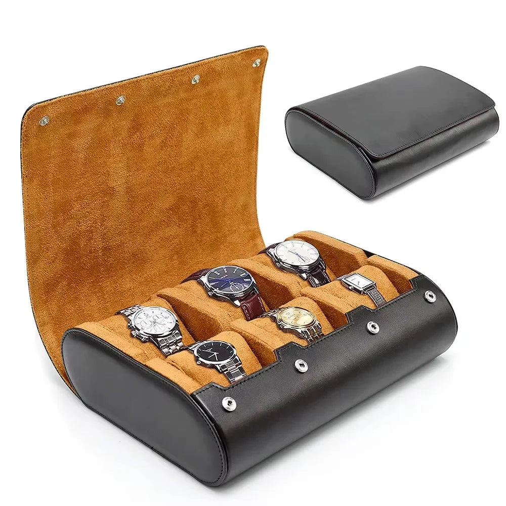 Étui de Voyage 6 Montres Cuir PU Marron – Coussins Coulissants