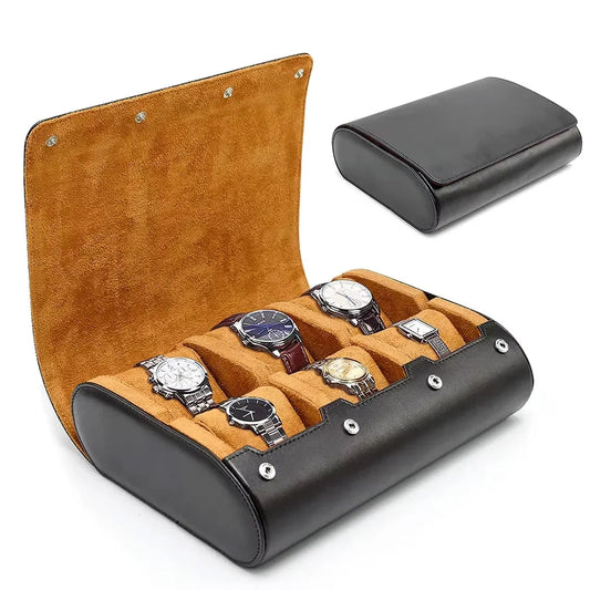 Étui de Voyage 6 Montres Cuir PU Marron – Coussins Coulissants