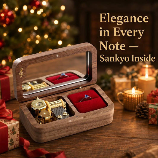 Écrin à Bague Musical Bois Sankyo
