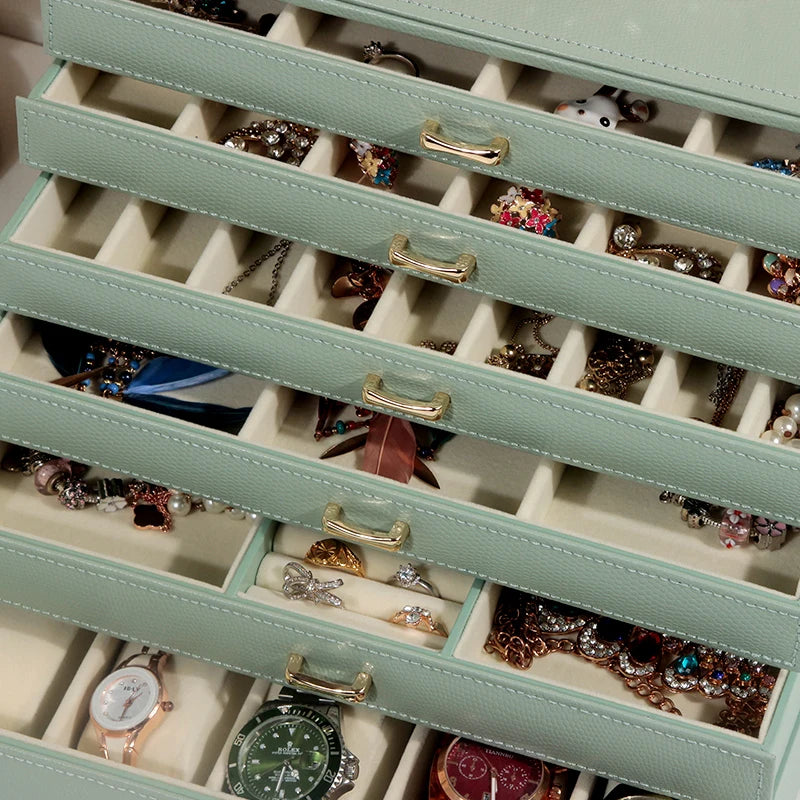 Boîte à Bijoux Cuir 6 Niveaux – Grande Capacité, Doublure Velours