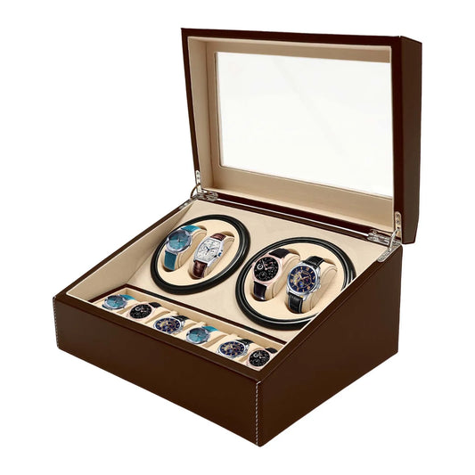 Boîte à Montre Automatique Cuir PU Marron – Format Compact