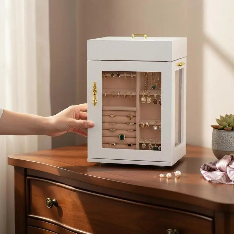 Boîte à Bijoux Rotative 360° – Porte Magnétique, Fenêtre Acrylique