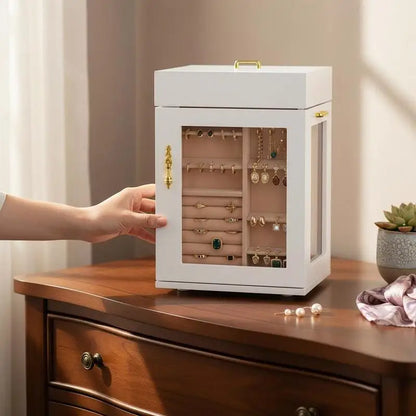 Boîte à Bijoux Rotative 360° – Porte Magnétique, Fenêtre Acrylique