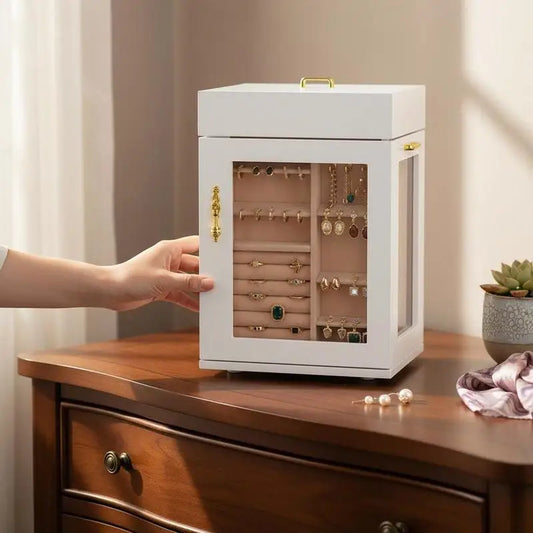 Boîte à Bijoux Rotative 360° – Porte Magnétique, Fenêtre Acrylique