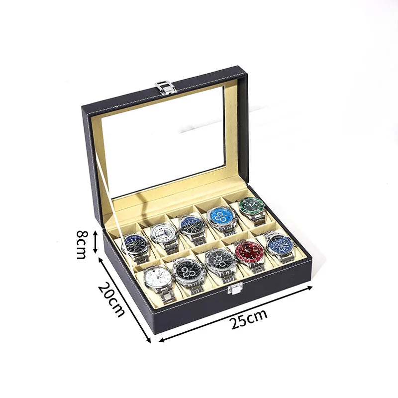 Boîte à Montre Homme 10 Compartiments Effet Noyer – Édition Classique