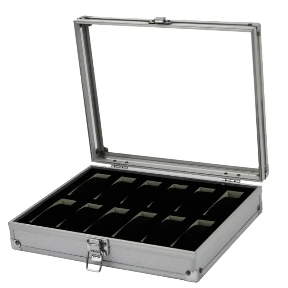 Boîte à Montre Homme 12 Compartiments Aluminium – Écrin Rigide Intérieur Suédine