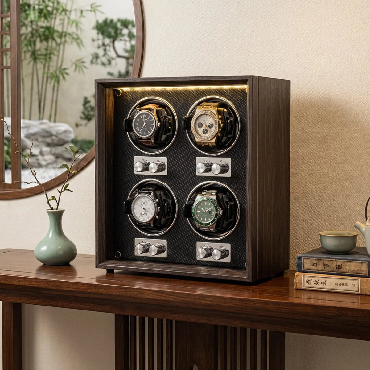 Boîte à Montre Automatique Verticale Bois Brun Vitrée – Design Élégant