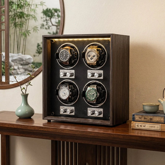 Boîte à Montre Automatique Verticale Bois Brun Vitrée – Présentation Soignée