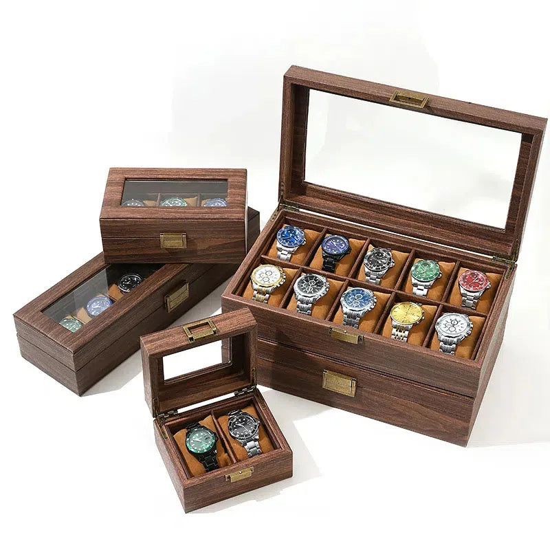 Boîte à Montre Homme 10 Compartiments Effet Noyer – Édition Prestige