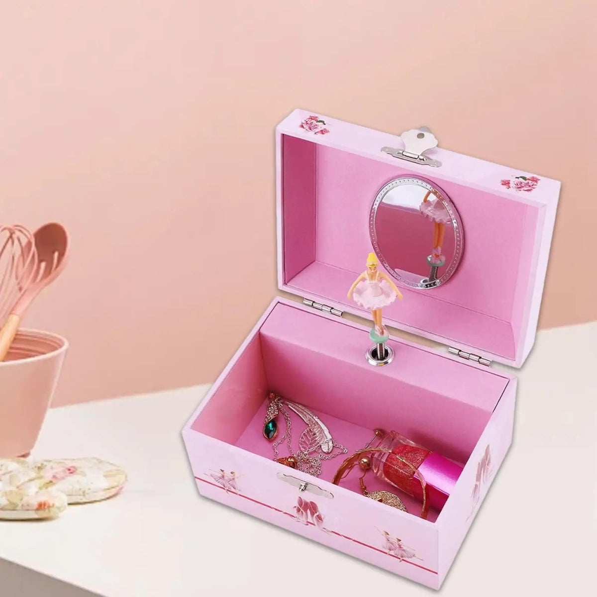 Petite Boîte à Musique Danseuse Rose Bois