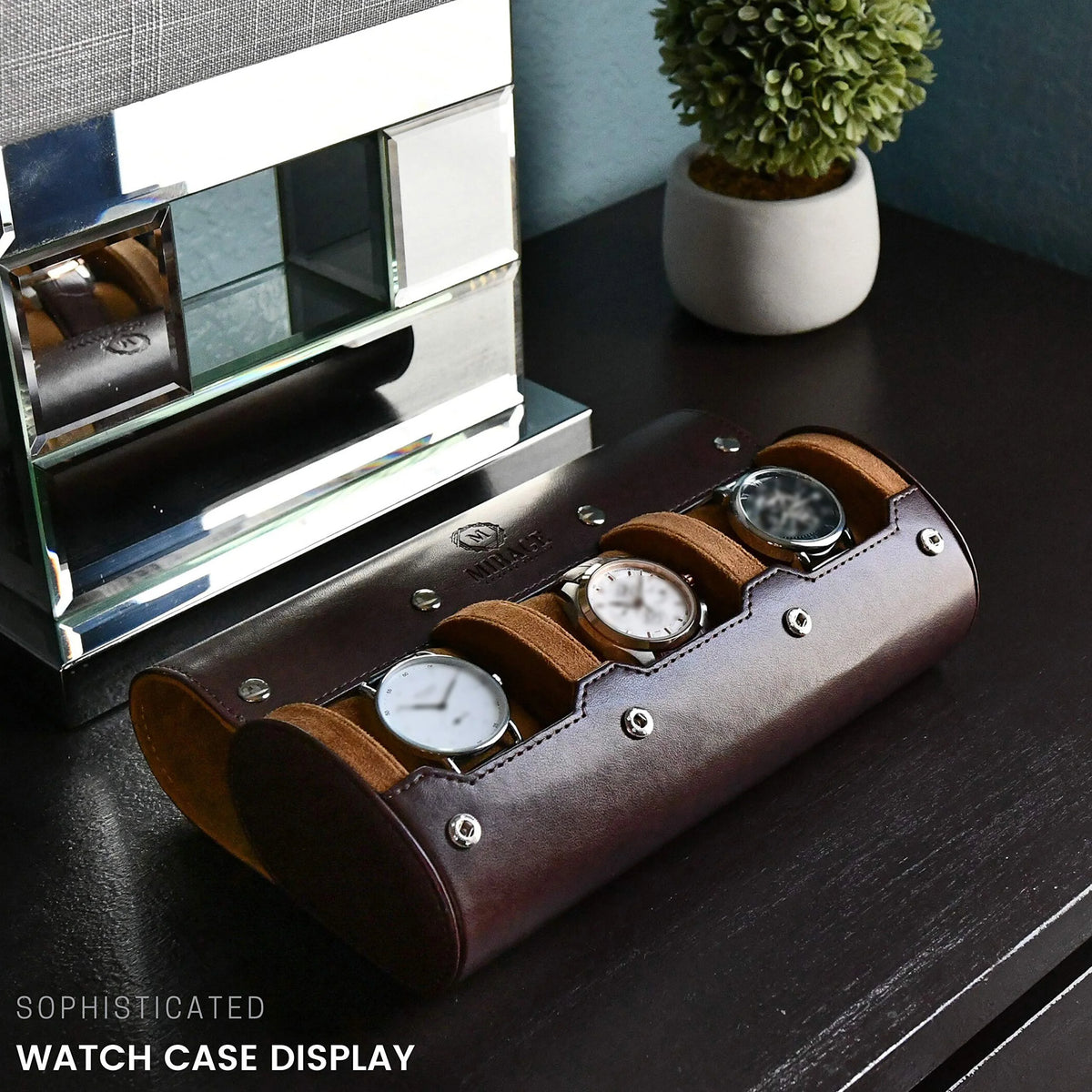Boîte à Montre Homme 4 Compartiments Cuir PU Marron – Écrin de Voyage Compact