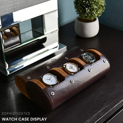 Boîte à Montre Homme 4 Compartiments Cuir PU Marron – Écrin de Voyage Compact