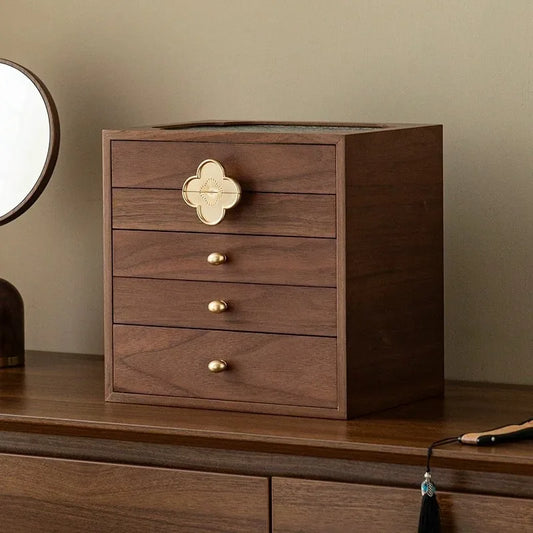 Boîte à Bijoux en Bois Rétro – 5 Compartiments, Grande Capacité