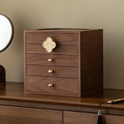 Boîte à Bijoux en Bois Rétro – 5 Compartiments, Grande Capacité
