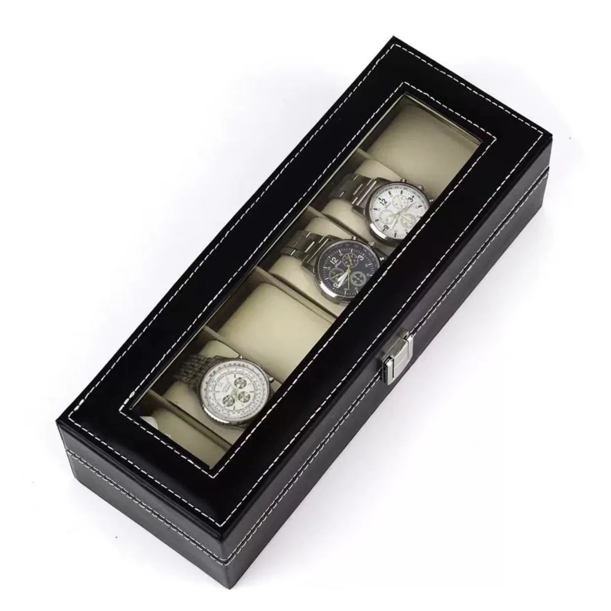 Boîte à Montres Homme Cuir PU Noir Intérieur Crème – Édition Signature
