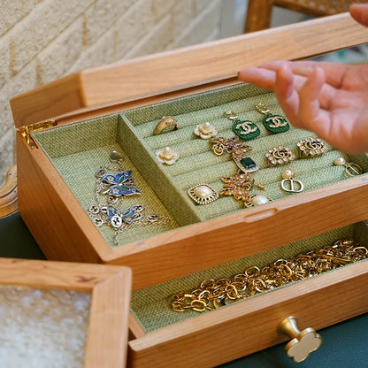 Boîte à Bijoux en Bois Massif Double Niveau – Fermeture Magnétique