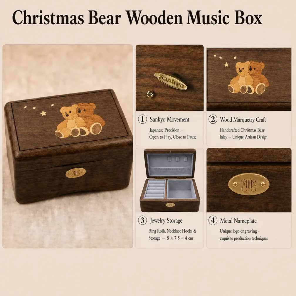Boîte à Musique Ours de Noël Bois