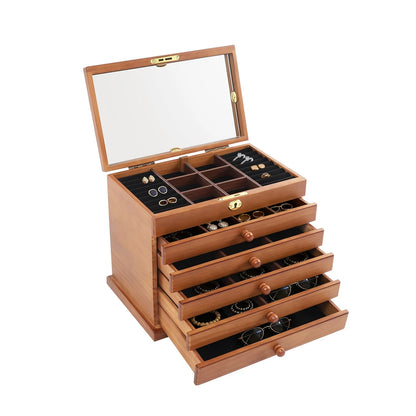 Boîte à Bijoux Vintage 6 Niveaux avec Miroir – Finition Trèfle